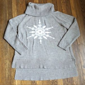 NY&C snowflake taupe tan cowl sweater knit size L